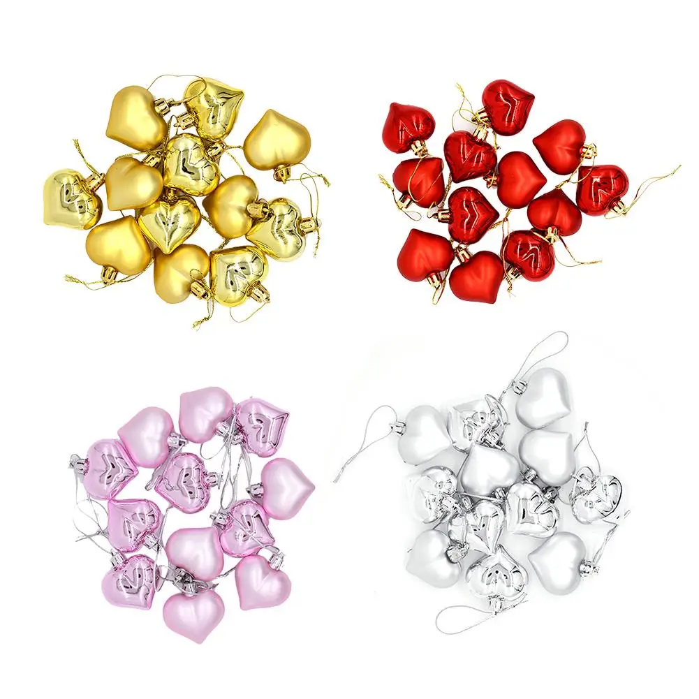 

12Pcs Christmas Tree Decoration Love Heart Shape Ball Romantic Decoration Props Pendant Festive And Party Supplies