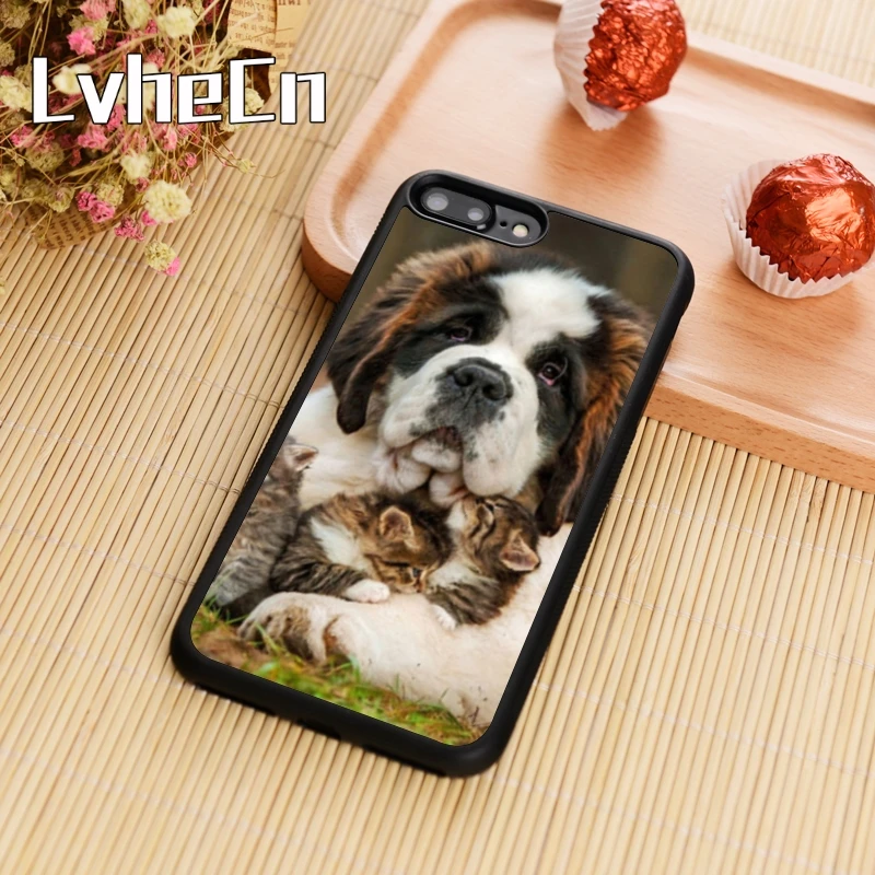 LvheCn собака сенбернар котенок щенок Телефон чехол для iPhone 5S 6 6s 7 8 10 X samsung Galaxy S5 S6 S7