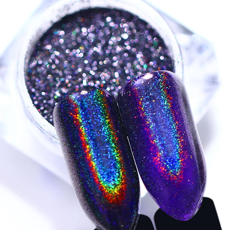 

1 Box Purple Holographic Nail Glitter Rainbow Laser Mirror Nail Art Pigment Shining Powder Dust UV Gel DIY Manicure