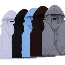 Новое поступление, модный мужской летний жилет без рукавов на молнии для фитнеса, повседневный жилет с капюшоном, верхняя одежда