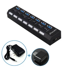 Высокоскоростной usb-концентратор 5 Гбит/с 7 портами 3,0 с выключателем питания, синхронизация данных и зарядное устройство 1:7 разветвители для ПК ноутбука настольного компьютера