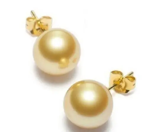 

Free Shipping >>>>CHARMING 9.5-10 MM AAA NATURAL SOUTH SEA GENUINE GOLD PEARL EARRING 14K YELLOW