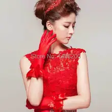 Luvas Para Noivas новые свадебные перчатки с бантами, перчатки для пальцев, красные свадебные аксессуары оптом