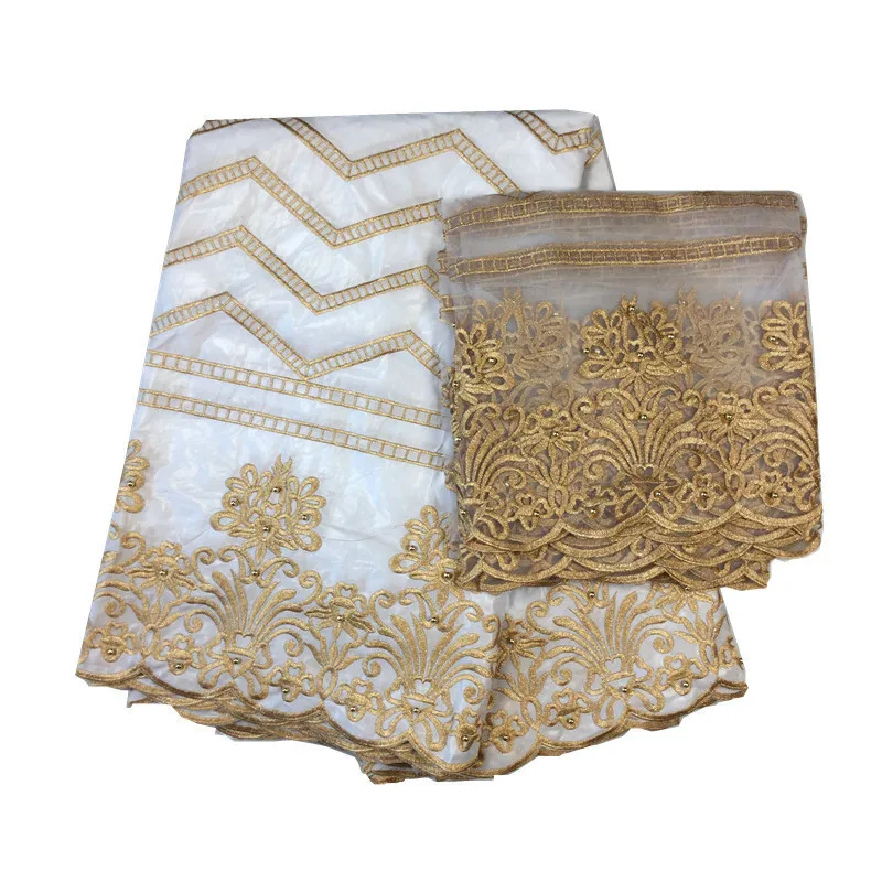 

2018 African beaded Brocade Lace Fabric bazin riche getzner with 2yards french net lace Black Nigeria for women or man cloth-30