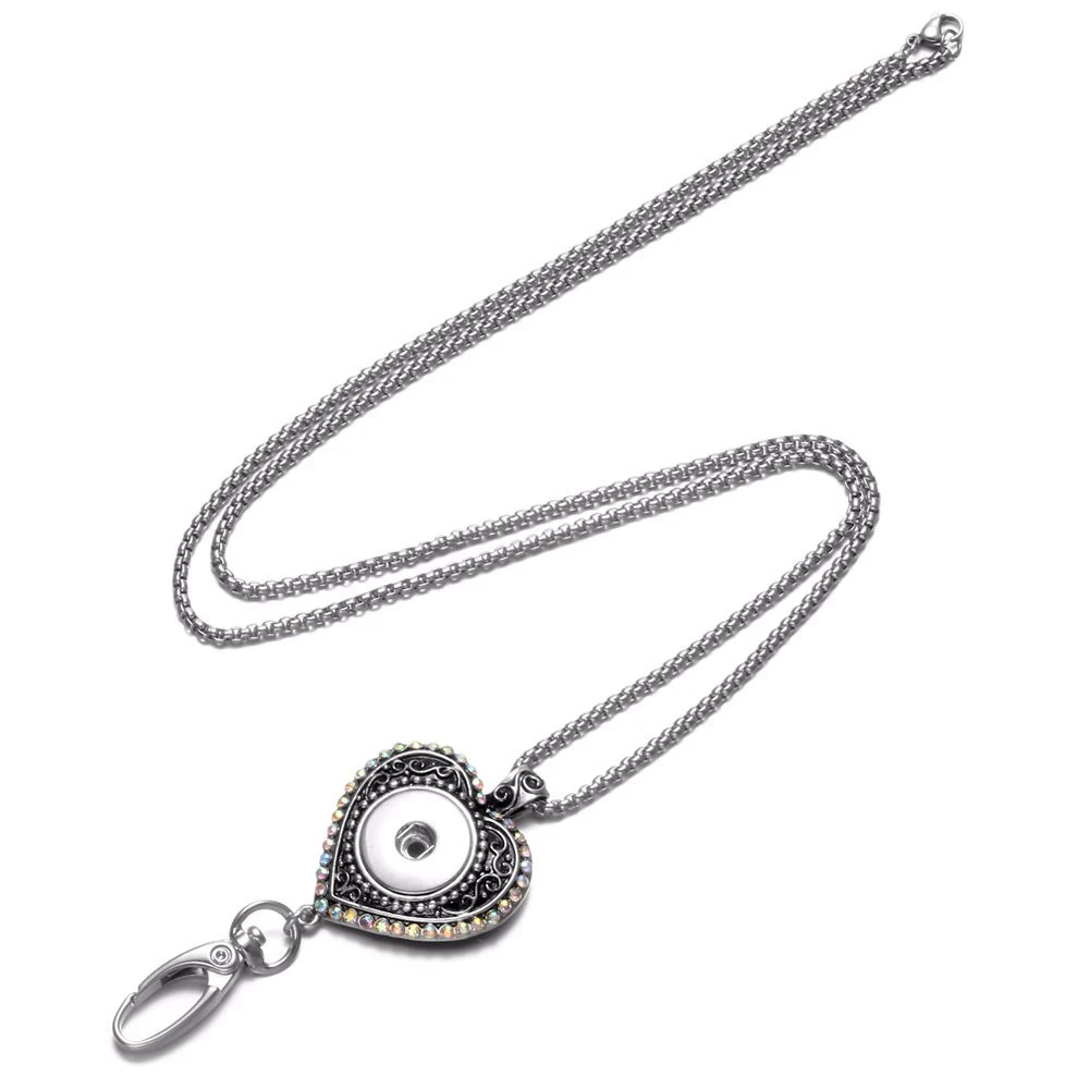 Round Shape Working ID Holder Lanyard Snaps Pendant Necklace 18mm Snap Button Jewelry For XL0089|snap necklace|pendant necklacesnap jewelry necklaces