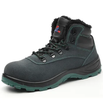 

plus size men's casual steel toe cap working safety cotton-padded shoes cow suede leather tooling security winter snow fur boots