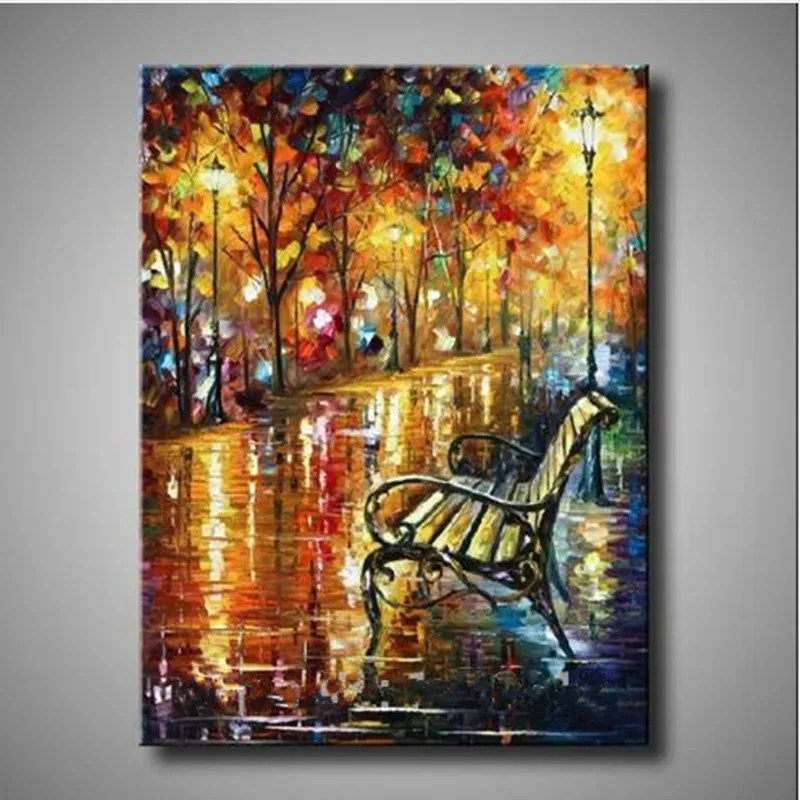 Hand painted Street Scenery Oil Painting On Canvas Colorful Tree