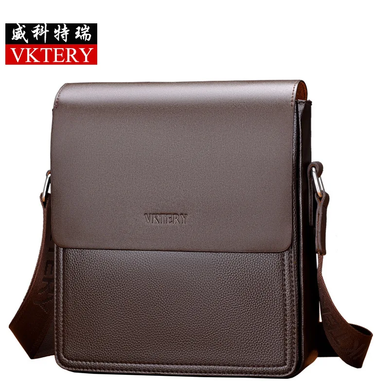 Vktery Luxury Brand Men Pu Leather Fashion Messenger Bag Mens Business