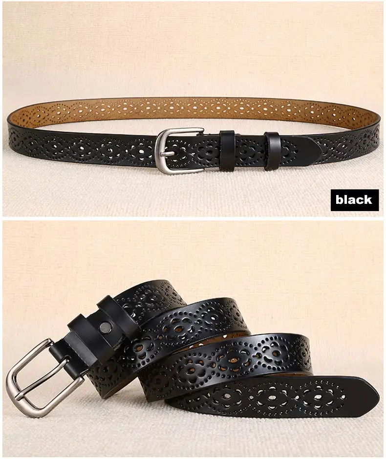 DOULILU New 2018 genuine leather jeans belts for Women Hollow pressed flower luxury strap female belt Gun gray buckle1 (12)