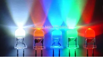 

Free Shipping 5 colors x 100pcs = 500pcs 5mm LED Round White Blue Yellow Green Red Super bright emitting LED diode Light F5 LAMP