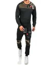ZOGAA Демисезонный Для мужчин Повседневное костюмы Для мужчин Камуфляжный свитер с длинными рукавами мужской спорт из двух частей Streetwear 2019