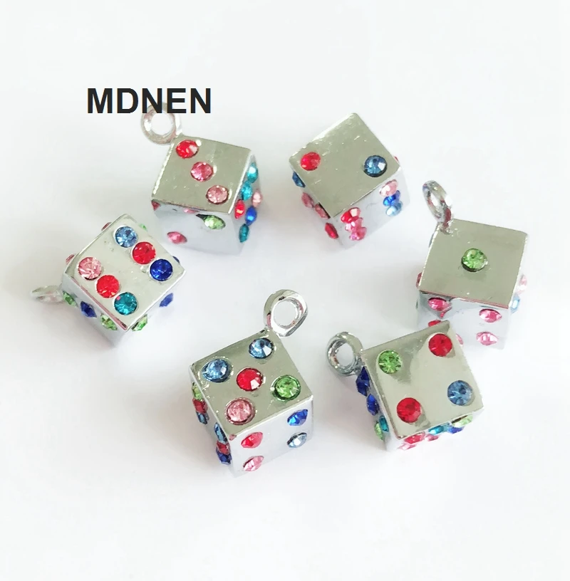 5pcs DIY accessory zinc alloy Colorful Rhinestone Dice Hang Pendant, Hang Charm Fit Diy Phone Strips free shipping