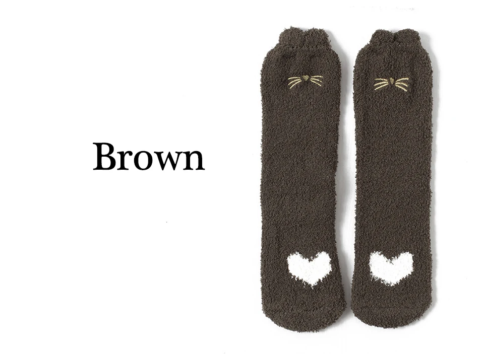 Ladies Winter Japanese Embroidery Animal Corals Velvet Stereo Ear Thick Warm BedS Bed Home Fluffy Socks Coral Velvet Foot Cover (5)