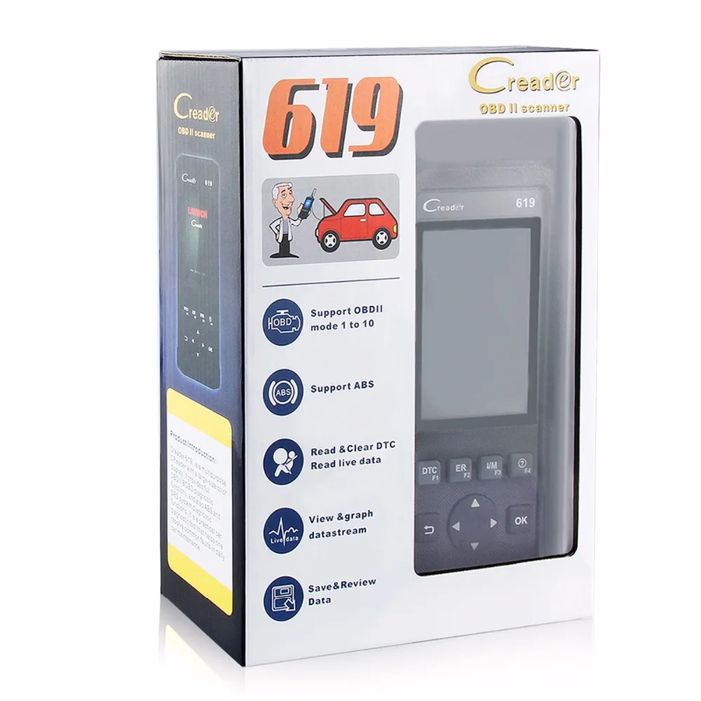 Оригинальный LAUNCH OBD2 Автомобильный сканер X431 Creader 619 OBD антиблокировочная система