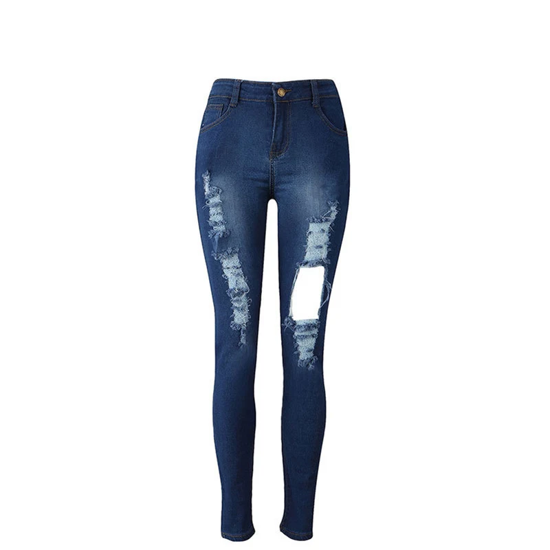 

New low waist slim stretch pants pants personality big hole jeans women fashion casual commuter jeans