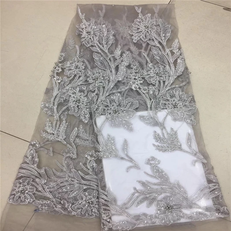 

VILLIEA African Grey Lace Fabric High Quality Sequins Lace Material Wine French Lace Fabric Nigerian Tulle Mesh Lace Fabrics