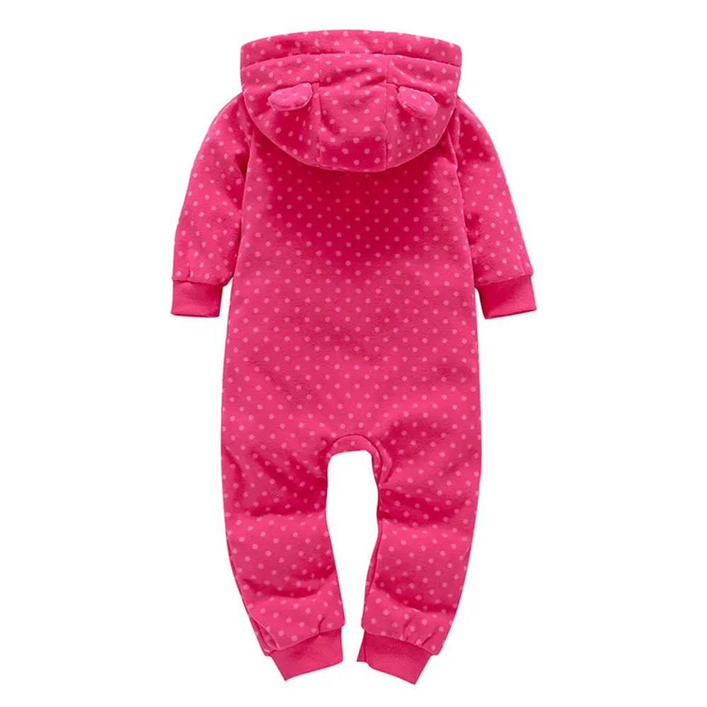 Зимняя теплая милая розовая одежда для маленьких девочек утепленный комбинезон с капюшоном и принтом для маленьких девочек, спортивный костюм детская одежда подарок zk25