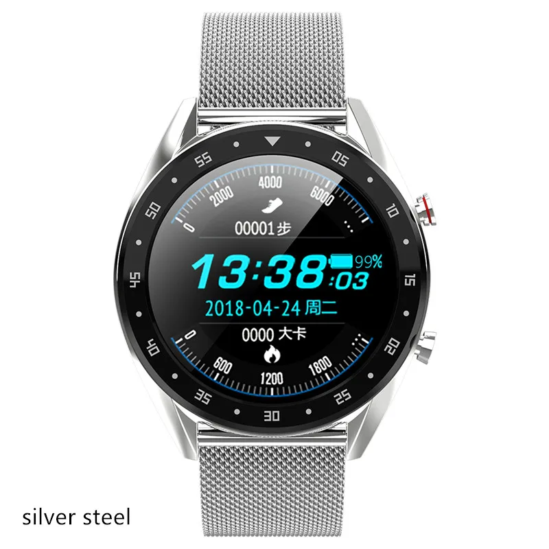 silver steeel L7 Смарт-часы мужские пульсометр Монитор артериального давления Шагомер фитнес-трекер IP68 Водонепроницаемые Смарт-часы с bluetooth - Цвет: silver steeel