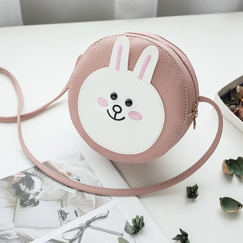 

Ladies' Cute Cartoon PU Leather Shoulder Bag Small Sweet Circle Female Messenger Phone Bag Korean Style purse for young girls