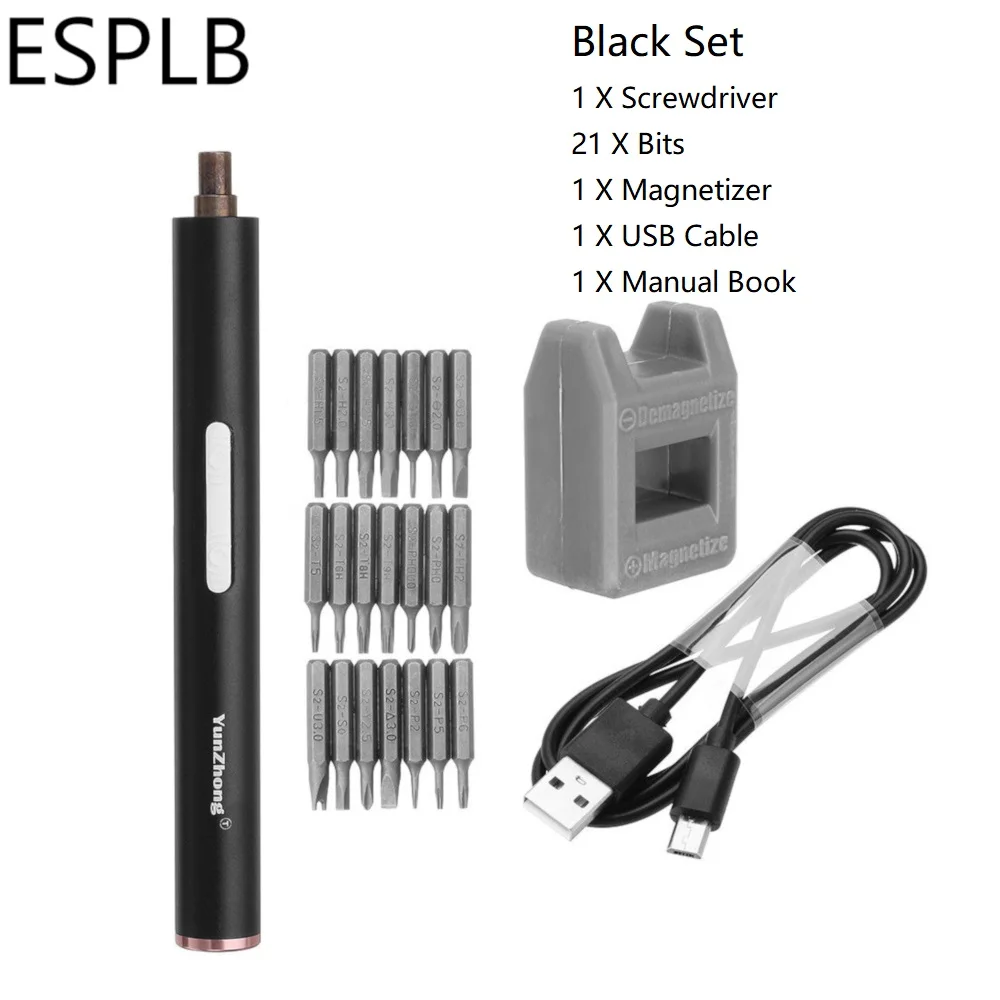 ESPLB электрическая отвертка Мини Портативная 22 в 1 Прецизионная Беспроводная электрическая отвертка Набор для мобильного телефона/часов/камеры - Цвет: Black Set