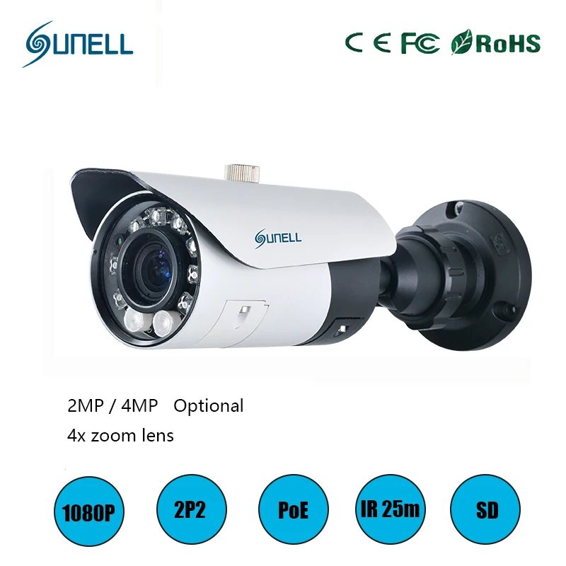 zk18 Sunell HD 2MP / 4MP 1080P 4x Zoom Varifocal Lens Onvif POE IR Dome Network IP Security Smart CCTV Camera Vandalproof