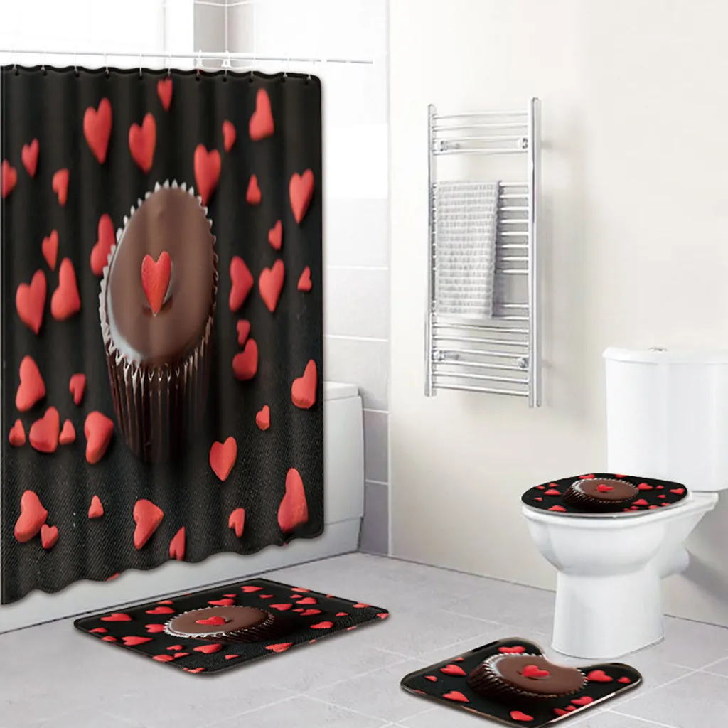 

Three-dimensional Cool Scenic Shower Curtain Toilet Cushion 4 sets drop shipping new products selling well