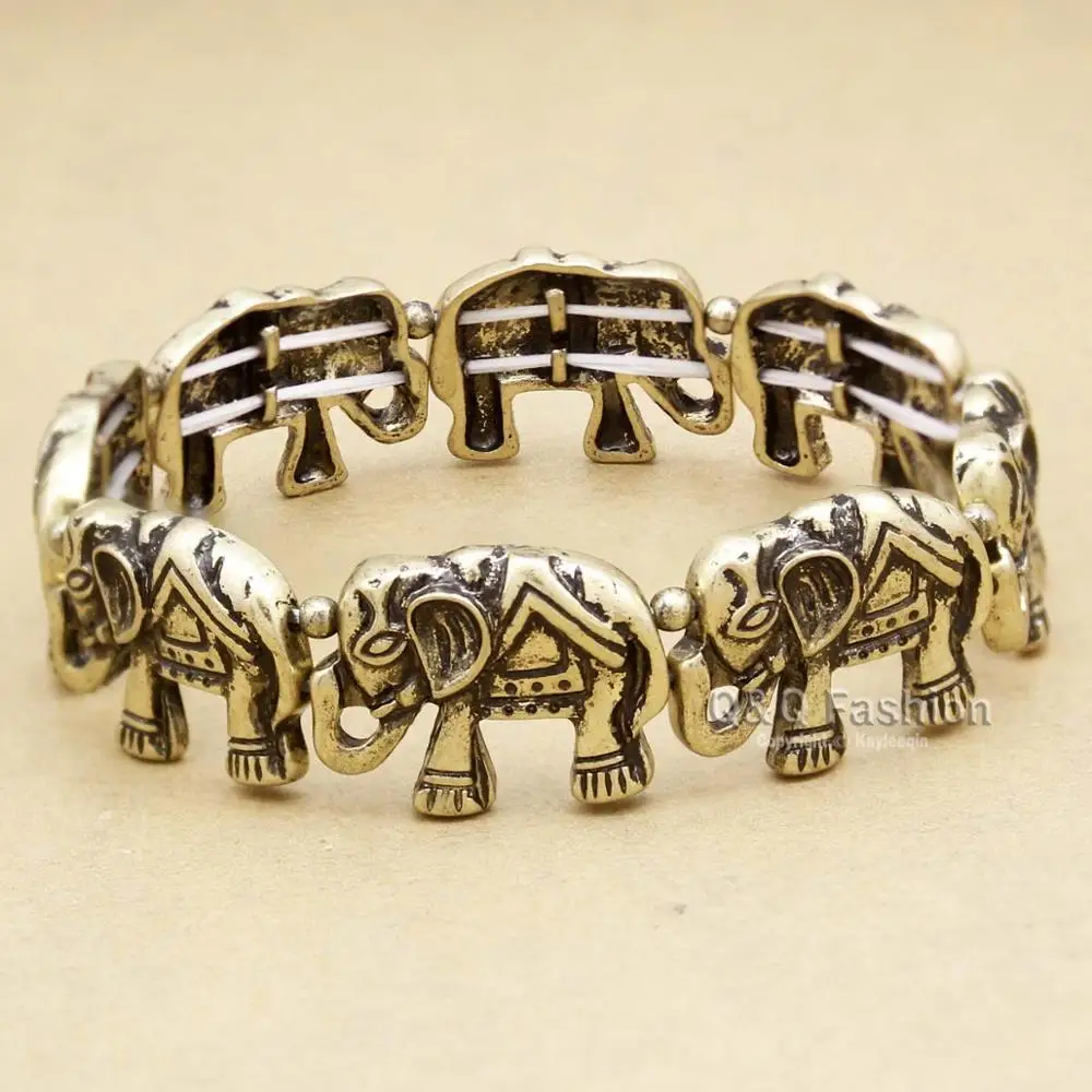 Слон Африканский индийский Ганеша стрейч животных цепи талисманы бисером браслет браслеты для женщин любовь манжеты индийские ювелирные изделия - Окраска металла: Stretch  Gold