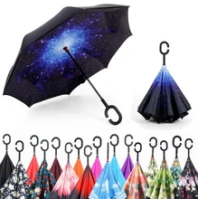 Windproof Reverse Folding Double Layer Inverted Umbrella Self Stand rain sun women men high quality 2017