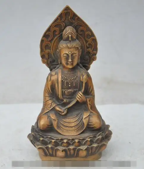 

S2819 5" old tibet buddhism bronze lotus Kwan-Yin Bodhisattva Guan Yin buddha statue