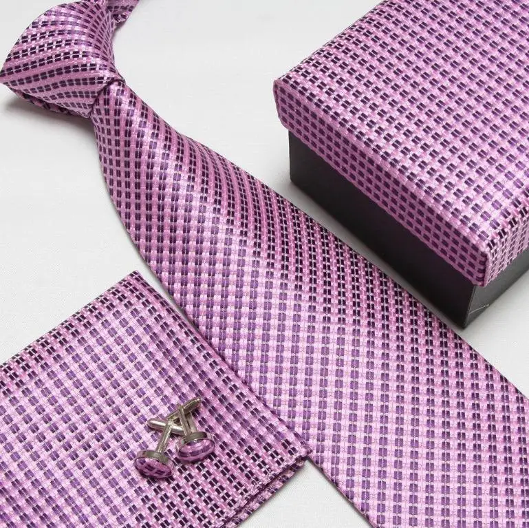Мужская мода высокого качества полосатый набор галстуков галстуки Запонки hankies шелковые галстуки Запонки карманные носовые платки - Цвет: 16