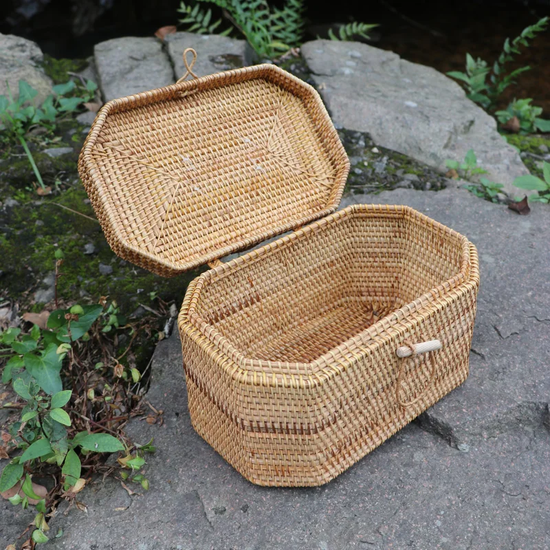 Тканая коробка из ротанга ручной работы для хранения косметики органайзер