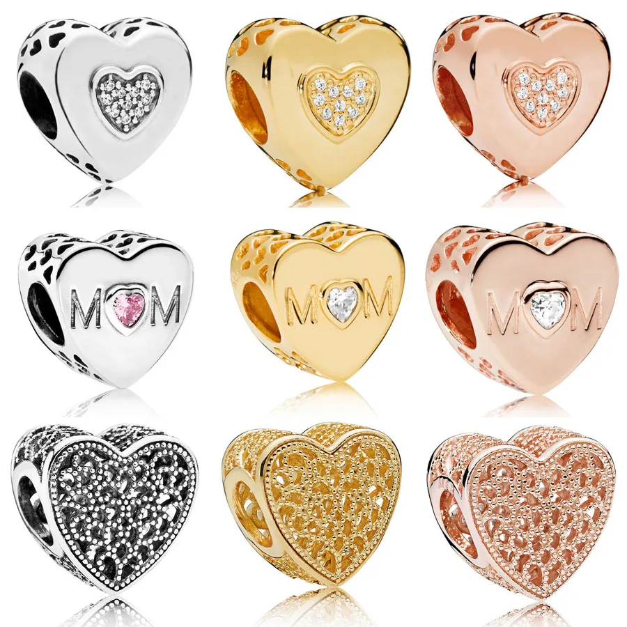 

Wholesale prices 925 Sterling Silver Charm Heart Love MOM Charm Fit original pandora bracelet bangle Bead DIY jewelry