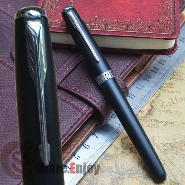

FOUNTAIN PEN 18KGP MEDIUM NIB JINHAO 601 FROSTED BLACK AND SILVER ARROW CLIP