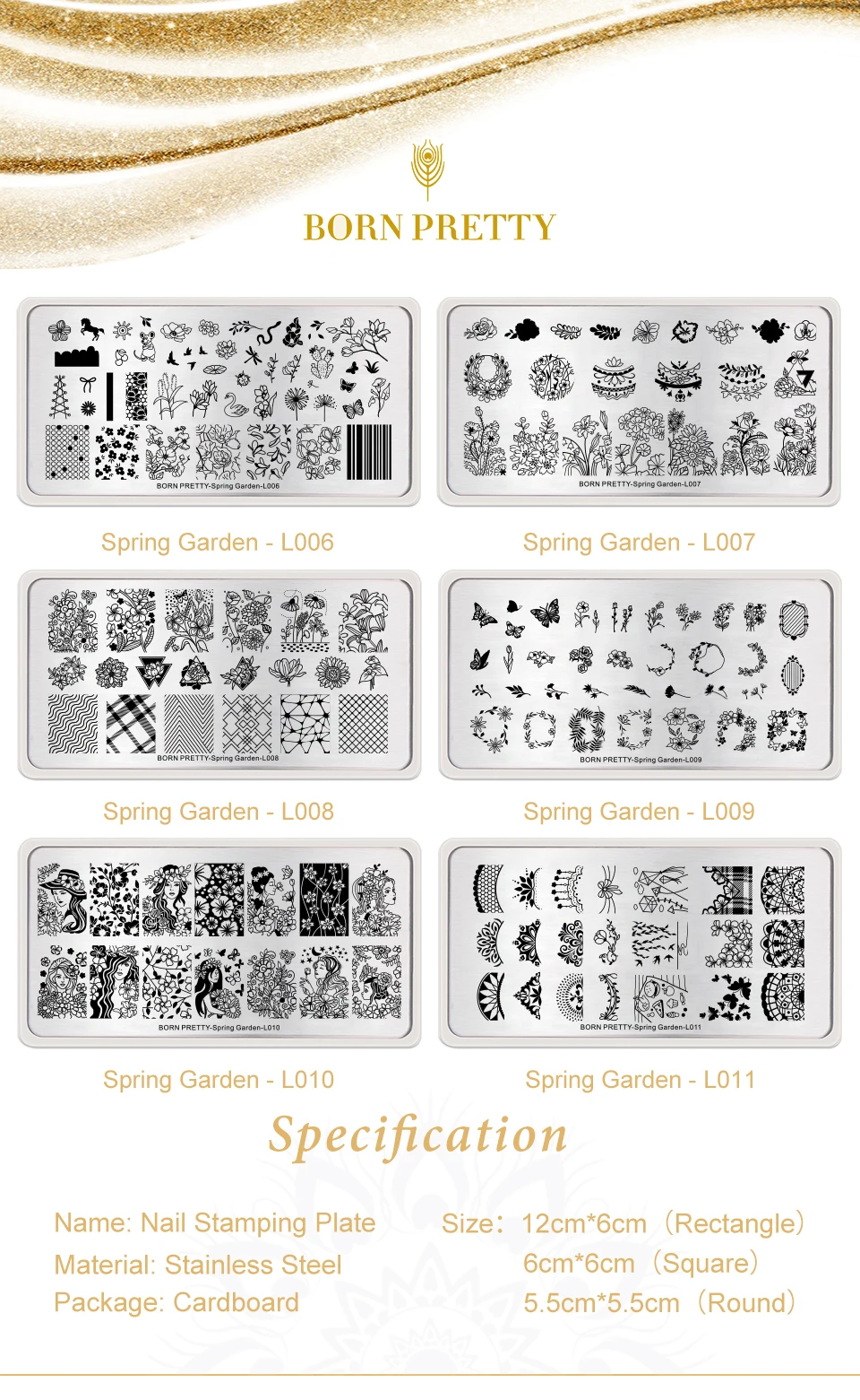 BORN PRETTY Весенний сад серии штамповки пластины цветы прямоугольник из нержавеющей стали штамп для ногтей шаблон изображения дизайн ногтей DIY