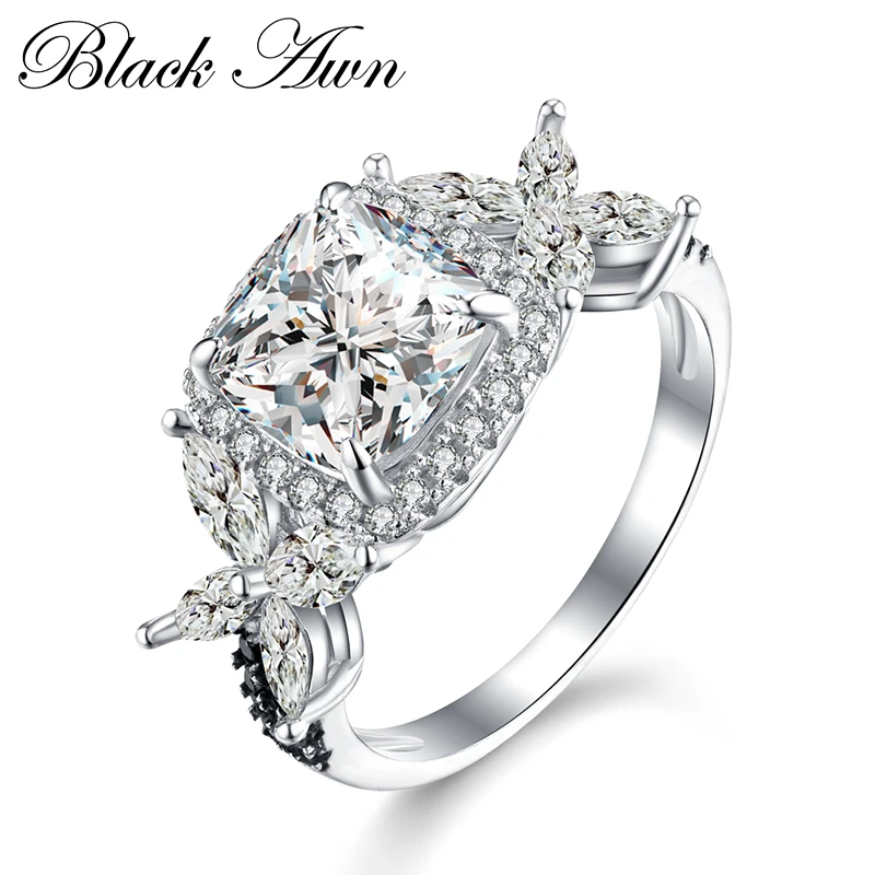 

[BLACK AWN]4.2Gram Genuine 925 Sterling Silver Jewelry Trendy Wedding Rings for Women Femme Bague C329