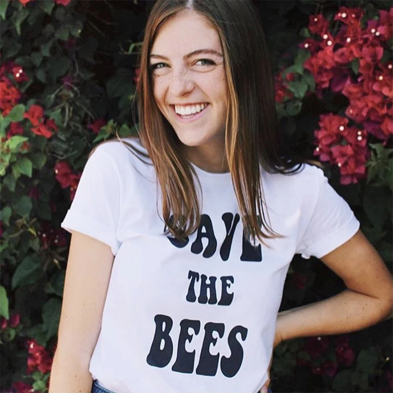 Save The Bees забавная графическая футболка с надписью хипстерская хлопковая Стильная летняя футболка с рисунком пчелы Harajuku Grunge желтая одежда Цитата Топы