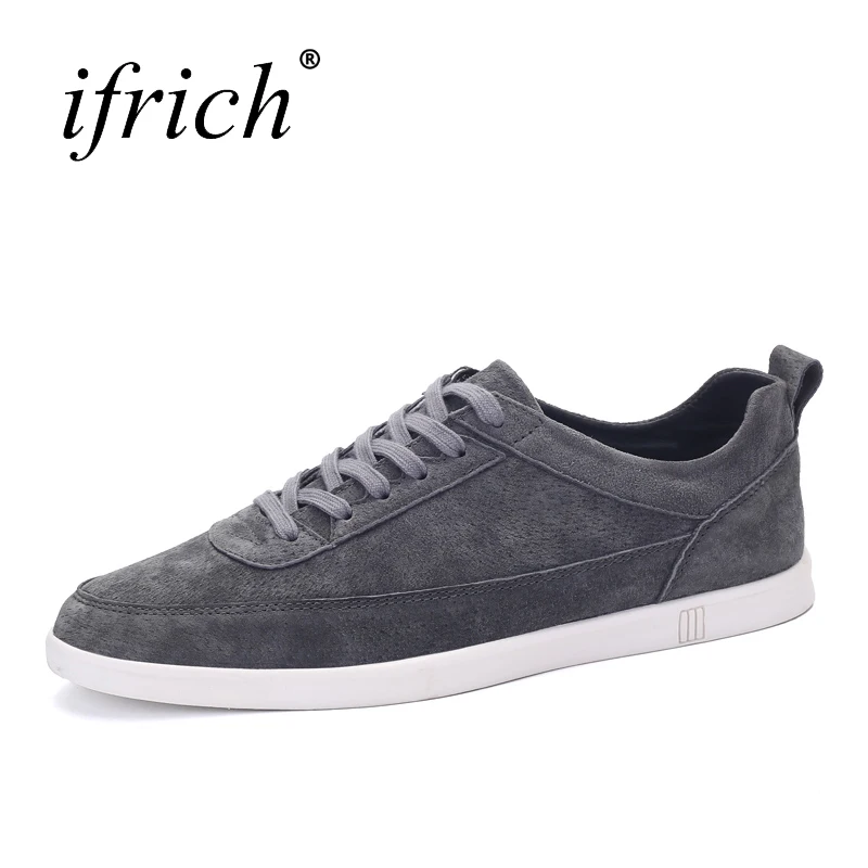 

Ifrich 2018 Men Pig Suede Flat Shoes Comfortable Male Walking Leather Shoes Lace Up Man Casual Luxury Footwear