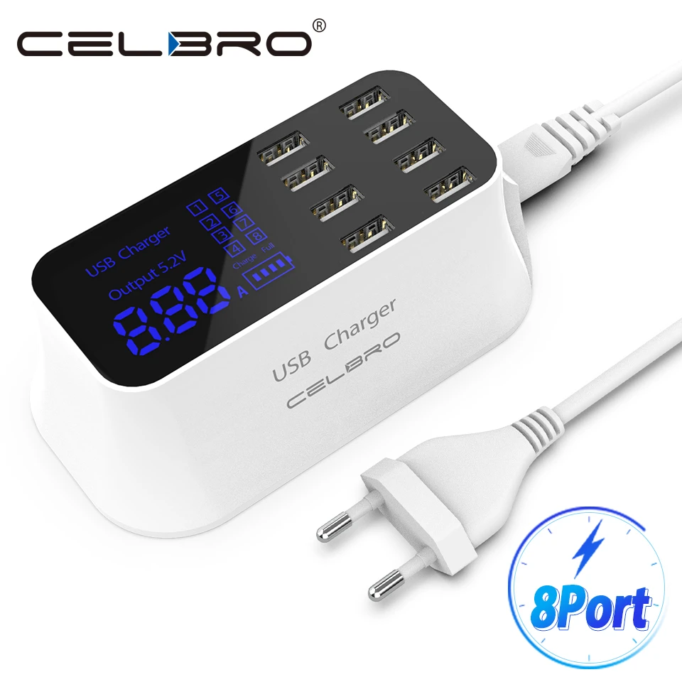 Multi USB Charger Charging Station,40W 8-Port USB Charger Hub with LCD Display,Desktop USB Station Compatible Mobile Phones,Power Bank,Headset,iPad and More Multi USB Charger Charging Station,40W 8-Port USB Charger Hub with LCD Display,Desktop USB Station Compatible Mobile Phones,Power Bank,Headset,iPad and More