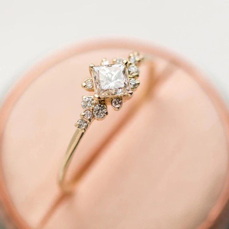 Горячая Распродажа Геометрические Квадратные CZ кольца для женщин свадебные золотые стразы женские кольца на палец для дам очаровательные ювелирные изделия Anillos