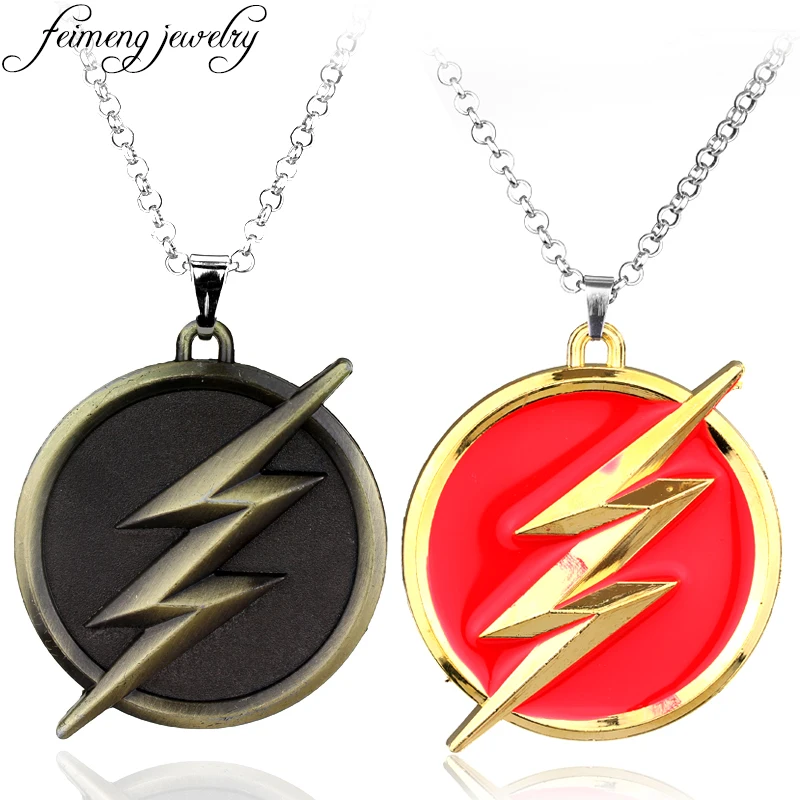 

Superhero The Flash Necklace Red Golden Super Hero Lightning Logo Pendant Necklaces For Women Charm Accessories Fashion Collar