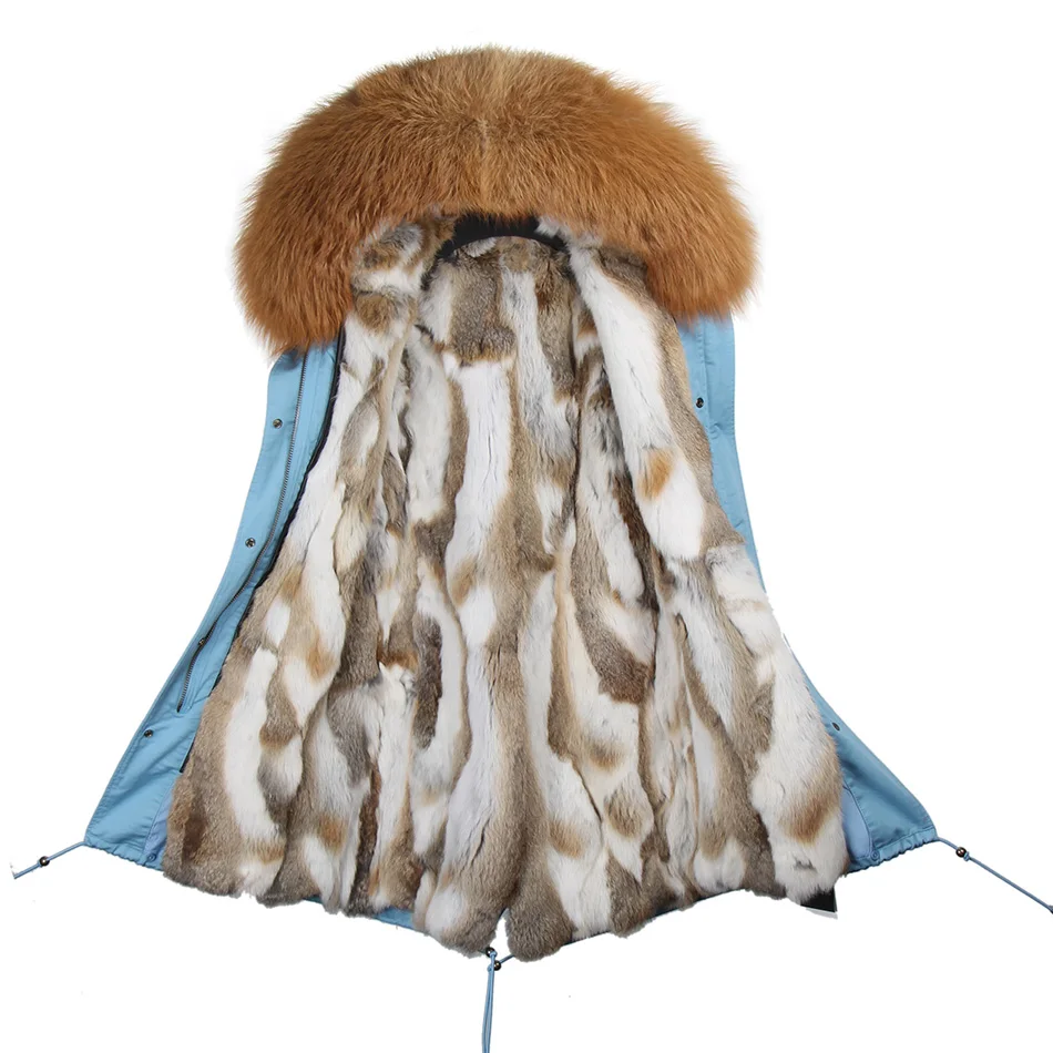 Парки для женщин зимняя верхняя одежда новая мода натуральный настоящий мех кролика куртки парка с наполнителем с воротником из натурального меха енота