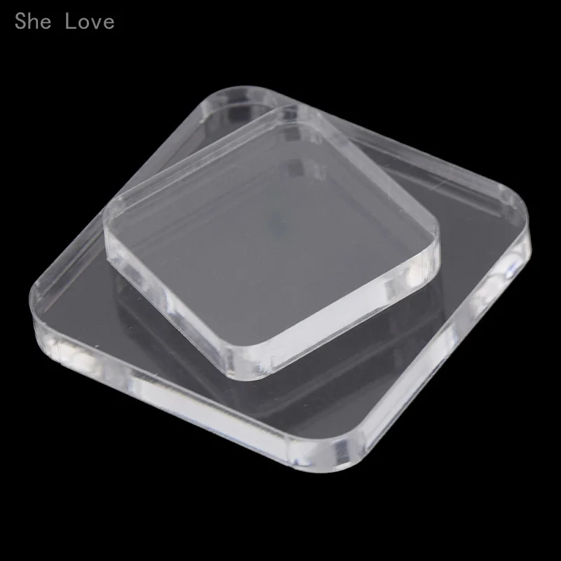 

She Love Glossy Square Shape Clear Acrylic Decorative Stamp Block for DIY Scrapbooking Photo Album Embossing Handle