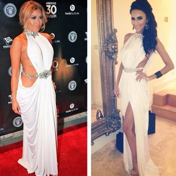 

Vestidos De Festa Fashionable Sexy Halter High Slit Crystal Evening Dress Formal Evening Gowns Special Occasion Dres