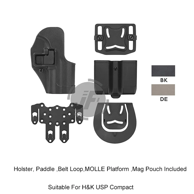 

Tactical CQC Serpa Quick Right Hand Paddle Belt Loop Pistol Holster w/ MOLLE Platform & Magazine Pouch for H&K USP Compact