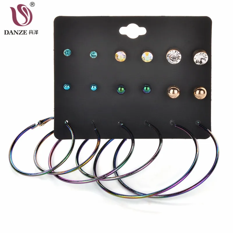 

DANZE Brand New Vintage Big Circle Hoop Earrings for Women 9 Pair/set Black Steampunk Ear Women Earrings Set Party Jewelry