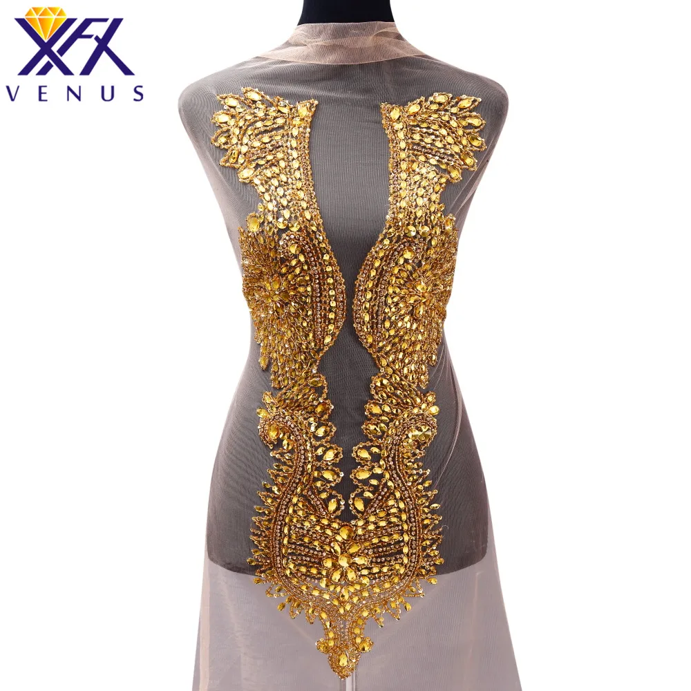 

XFX VENUS 1 PC Hand Sewing On Rhinestone Applique Sequin trim Patch Wedding Dress Trimming Costume Embellishment Accessories
