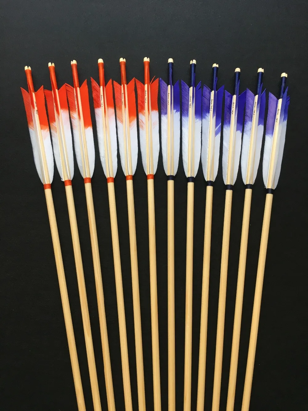 

12pcs colours handmade wooden arrows for archery long bow in hunting