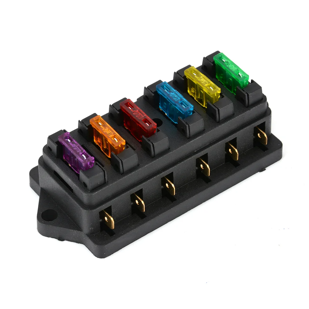 Caja de fusibles de hoja de ATO estándar de circuito de 6 vías DC 12 V/24 V soporte de bloque de fusible de coche con 6 piezas 3A-30A fusibles