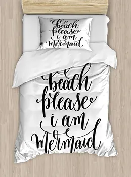 

I'm Mermaid Duvet Cover Set Calligraphic Design Cool Font Mermaid Theme Supportive Quote One Color Pattern 4 Piece Bedding Set