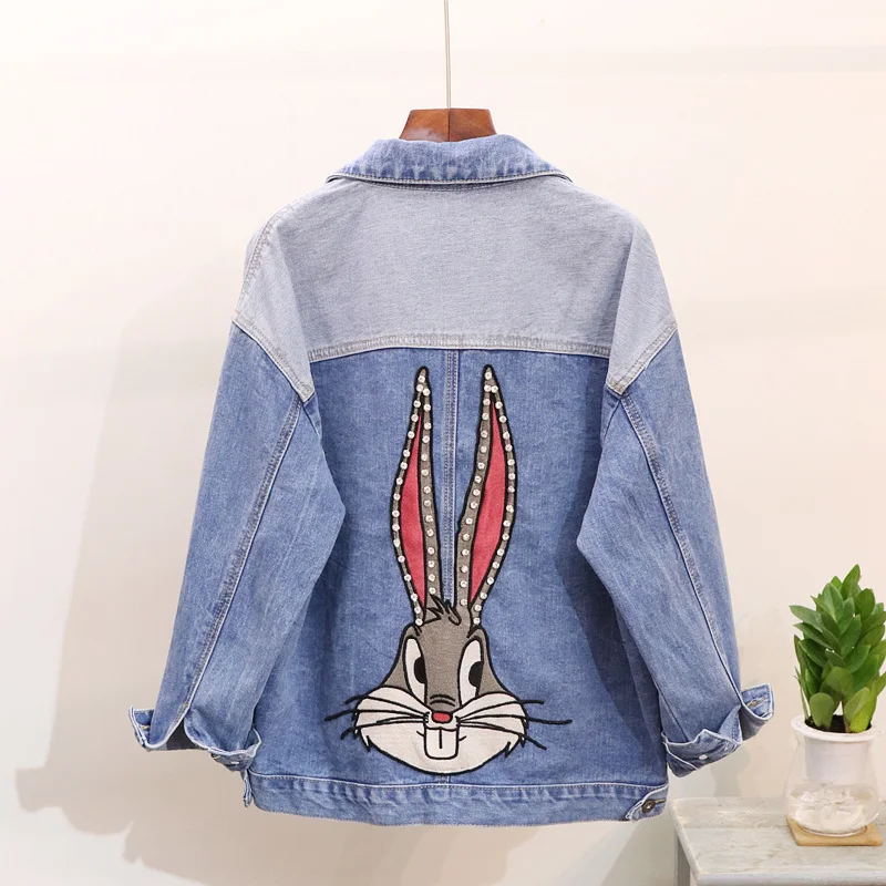 Femmes Denim 2018 Automne Manteau Dessinée Chaussures Veste Lâche Bleu Trou Occasionnels Femelle Printemps Bande De Nouveau Diamant Cowboy Jeans Lapin Outwear tqqCB7xpw